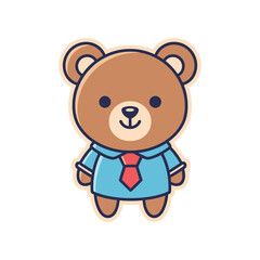 Fototapeta premium Cute Cartoon Bear Wearing Blue Shirt and Red Tie