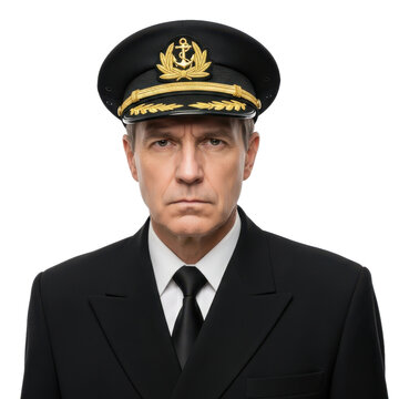 Serious Captain in Uniform Against Black Background