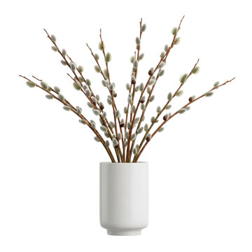 Pussy Willows in White Vase