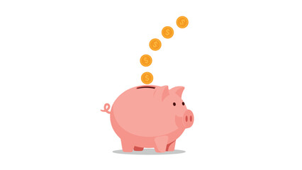 Gold coins dropping into a pink piggy bank, illustrating the concept of saving money, investment, and financial planning.