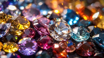 A colorful array of gemstones with a blurred background.