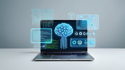 Advanced technology concept with laptop and data visualization