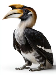 Obraz premium A bird with a large beak is sitting on a white background