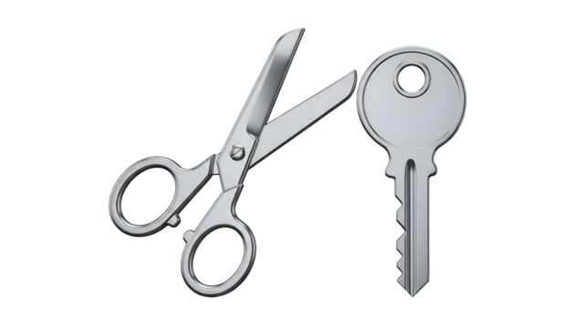 Scissors Cutting a Key in Half. - Powered by Adobe