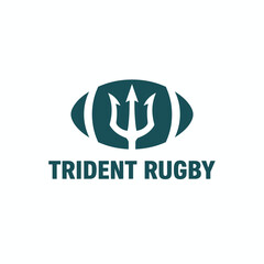 Fototapeta premium Professional Trident Rugby Logo with Ball and Spear Icon for Sports Club and Athletic Team
