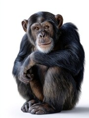 Fototapeta premium A baby monkey is sitting on its knees and looking at the camera