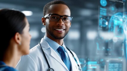 Doctor discusses patient care using digital health technology in clinic - Powered by Adobe