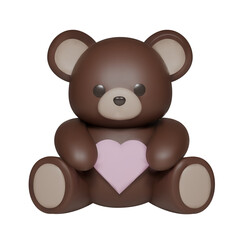 A charming 3D bear character holds a heart. Ideal for Valentine's Day designs, love-themed media, and any project needing a sweet, friendly mascot. Rendered in soft colors.