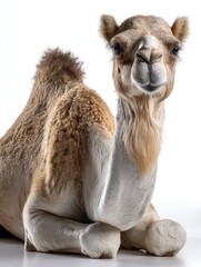 Obraz premium A camel is laying down on a white background