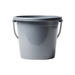 A gray plastic bucket with handles on a transparent background for storage or organization needs