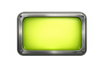 Metal display frame showing blank green chroma key screen, industrial element with transparent background