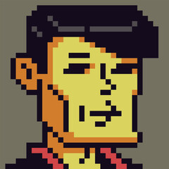 Pixel art portrait of adult man with short dark hair 8-bit style character game character, avatar, profile icon, UI element, stickers, and indie digital project.