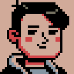 Pixel art portrait of young man with short dark hair and neutral expression retro 8-bit style character, avatar, profile icon, UI elements, sticker and indie digital project.