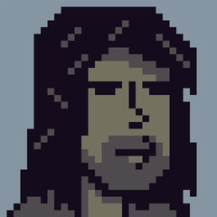 Pixel art portrait bearded man, retro 8-bit style character, for game, avatar, profile icon, UI element, sticker, and indie digital project.