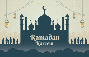 Ramadan Kareem Background with dark color Mosque and islamic decorative