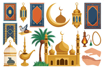 Beautiful islamic symbols and elements for ramadan and eid celebrations