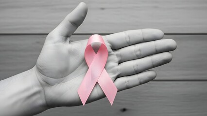 
Breast Cancer pink ribbon awareness on woman hand, bow color concept raising awareness campaign on female patient with breast tumor illness bow isolated with clipping path