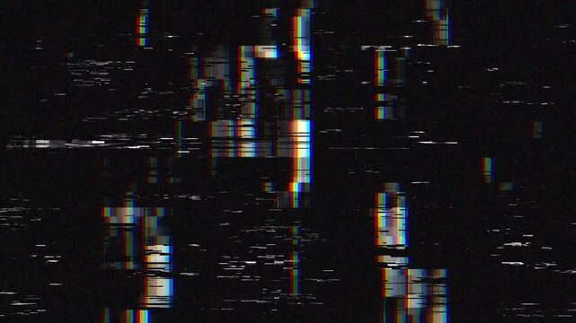 Retro VHS overlay black background with colorful digital glitch blocks and static noise