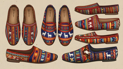 Traditional shoes with colorful textile patterns