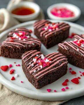 delicious heart shaped brownies on a plate