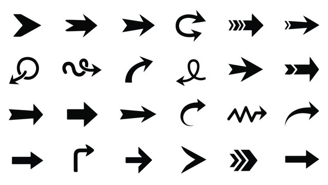 Collection of black arrows on white background