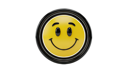 3D Rendered Smiley Face Icon with Black Border