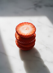 Fresh Strawberries with Cream on White Plate &ndash; Natural Light Dessert Photography