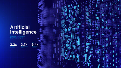 Technology Digital Particles Flow Background with Blue Glowing Data Lines for Science Research, AI Artificial Intelligence, and Big Data Presentation. Futuristic Abstract Vector Illustration.