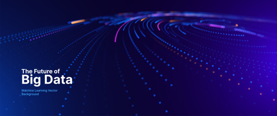 Fototapeta na wymiar Big Data Flow With Glowing Particle Waves On Dark Background. Abstract AI Neural Network And Digital Communication Concept. Futuristic Tech Design. Vector Illustration.