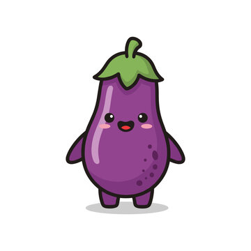Cute Cartoon Eggplant Character Illustration