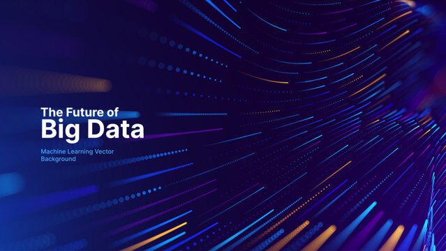 Big Data Technology Flow Background with Neural Network Particles and Digital Stream Lines. Futuristic Data Science Concept. Tech Business Presentation or Annual Report Template. Vector Illustration.