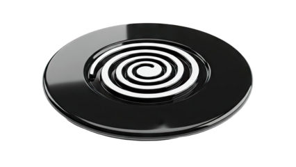 Glossy Black Disc with White Spiral Pattern
