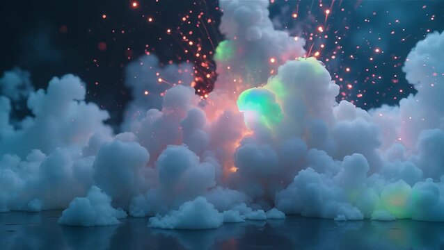 Colorful Smoke Explosion with Sparks in Dark Background
