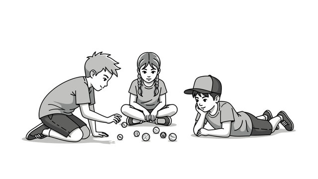 Group of children playing marbles traditional game illustration