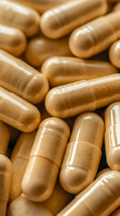 Capsules of herbal supplements arranged neatly on a surface in a warm light setting
