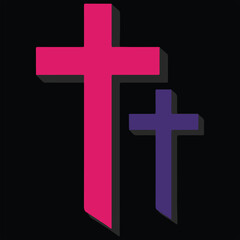 Obraz premium Black Background Cross illustration, Easter Bunny Clipart, Christian easter digital File