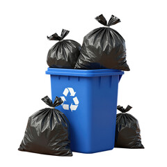 Blue Recycling Bin with Black Garbage Bags