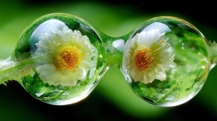 Dewy flowers in rainy day.