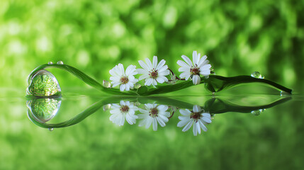 Dewy flowers in rainy day.