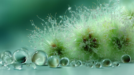 Dewy flowers in rainy day.