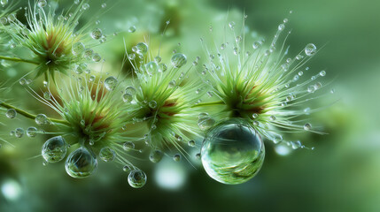 Dewy flowers in rainy day.