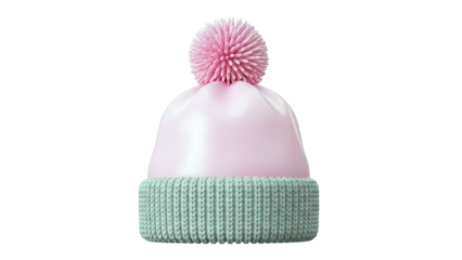 Pink Pom Pom Beanie with Knit Band