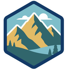 Mountain landscape Illustration in hexagonal frame