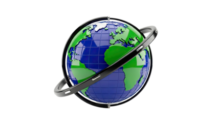 Stylized globe with black ring on white background