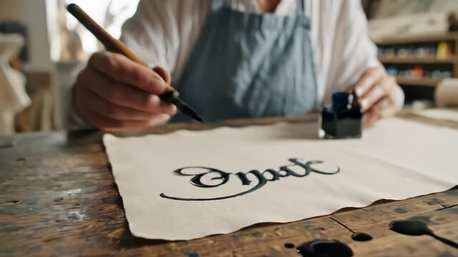 Woman practicing calligraphy in studio