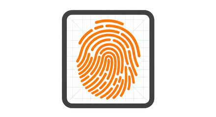 Orange fingerprint icon in a black rounded square frame on transparent background