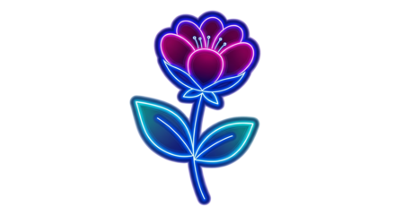 Neon purple flower with blue outline isolated on transparent background