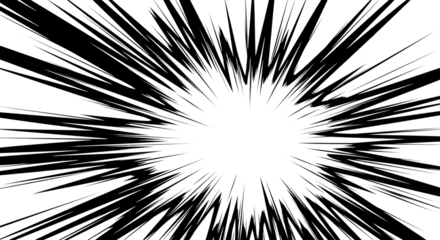 Black and white burst of energy isolated on transparent background with dynamic lines