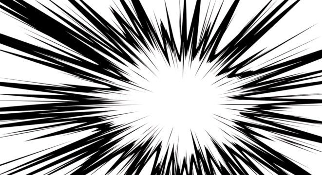 Black and white burst of energy isolated on transparent background with dynamic lines - Powered by Adobe