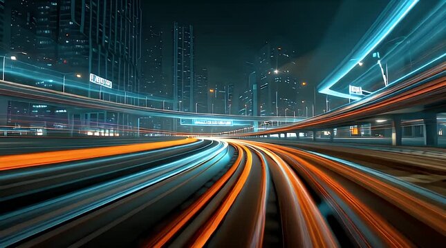 Abstract City Light Trails with Orange Teal and Purple Motion